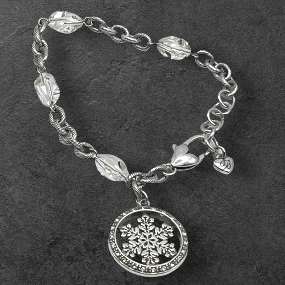 Brighton Jewelry - Brighton Silvertone Clear Crystal Beads And Snowflake Charm Chain Bracelet 0795